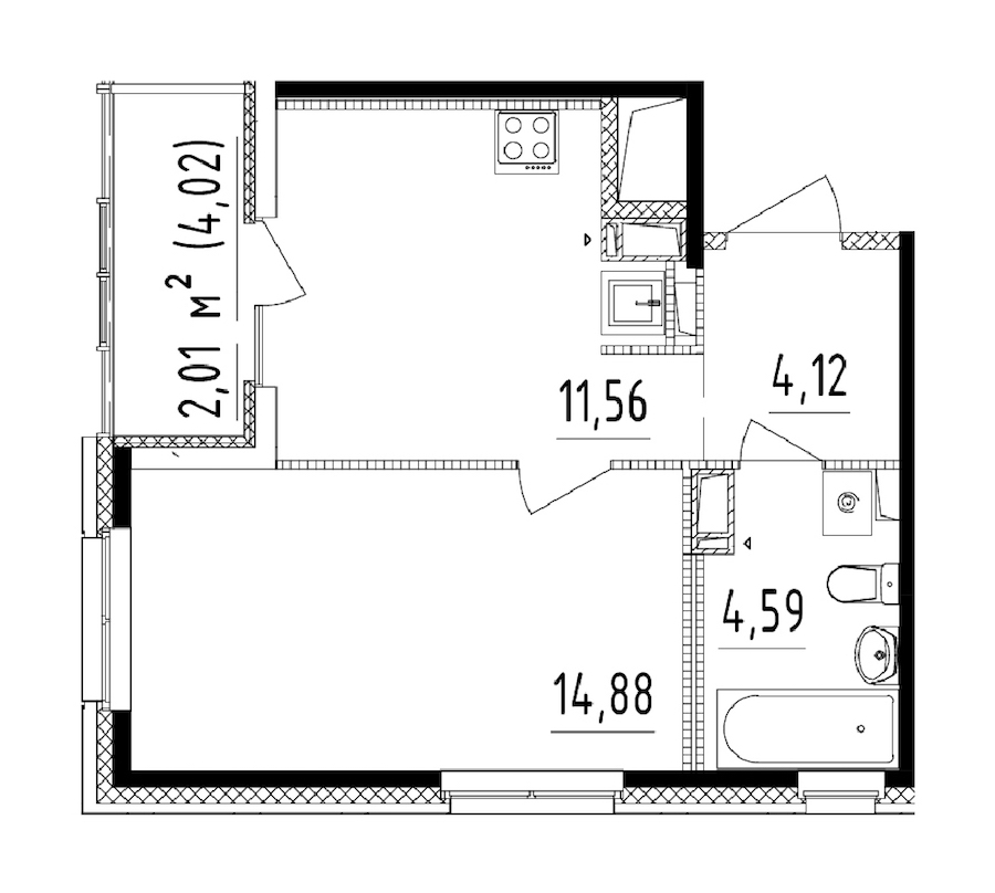 1-комнатная квартира 35.15 м², 13/14 эт., ЖК «Чёрная речка»
